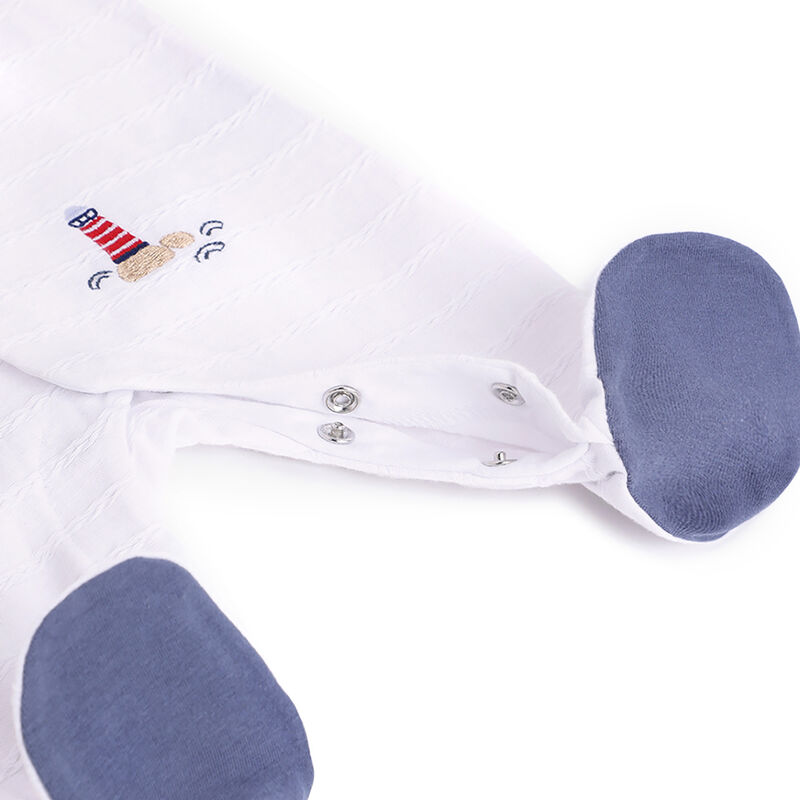 Boys White Applique Front Opening Babysuit image number 3